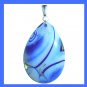 92ct Light & Dark Blue AGATE Teardrop Pear Shaped Gemstone Sterling Silver Pendant