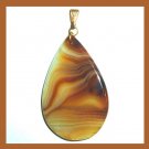 90ct Brown White Yellow ONYX Teardrop Pear Shaped Gemstone 10k Yellow Gold Pendant