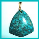 79.5ct OCEAN JASPER Teal Blue Triangle Shaped Gemstone 10K Yellow Gold Pendant