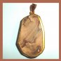 72ct PICTURE JASPER Brown Tan Oval Gemstone 18K Yellow Gold WrappedPendant
