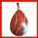 95ct Red Gold White JASPER & PYRITE & QUARTZ Teardrop Shaped Gemstone 10K Yellow Gold Pendant