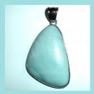 90ct Blue LARIMAR Triangle Gemstone 18k White Gold Pendant