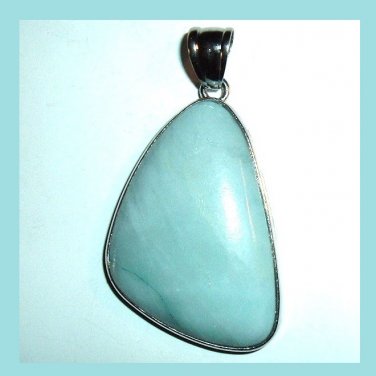 90ct Blue LARIMAR Triangle Gemstone 18k White Gold Pendant