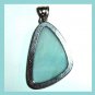 90ct Blue LARIMAR Triangle Gemstone 18k White Gold Pendant