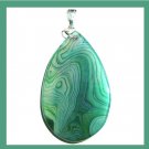 89ct Green & White Crazy Striped ONYX Teardrop Shaped Pear Cut Gemstone Sterling Silver Pendant
