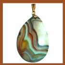 94ct Gray Brown White Black AGATE Teardrop Shape Gemstone 10k Yellow Gold Pendant