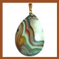 94ct Gray Brown White Black AGATE Teardrop Shape Gemstone 10k Yellow Gold Pendant