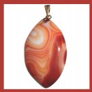 108ct Orange & White AGATE Football Shaped Marquise Gemstone 10k Yellow Gold Pendant