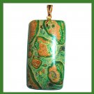 172ct Green OCEAN JASPER Oblong Rectangle Gemstone 10k Yellow Gold Pendant