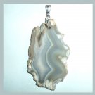 85.5ct Gray Blue Brown White AGATE Slice Freeform Gemstone Sterling Silver Pendant