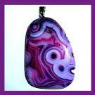 165ct Purple Dot AGATE Pac Man Shaped Gemstone Sterling Silver Pendant