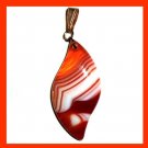 34ct Orange White Brown AGATE Fancy Cut Gemstone 10k Yellow Gold Pendant