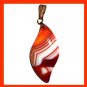 34ct Orange White Brown AGATE Fancy Cut Gemstone 10k Yellow Gold Pendant
