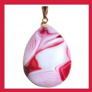 73ct Red White Pink AGATE Teardrop Shaped Pear Cut Gemstone 10k Yellow Gold Pendant