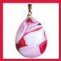73ct Red White Pink AGATE Teardrop Shaped Pear Cut Gemstone 10k Yellow Gold Pendant