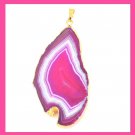 18K Yellow Gold Wrapped 94.00ct Red White Purple AGATE Slice Freeform Gemstone Pendant