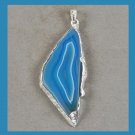 70ct Blue Agate Slice Freeform Silver Plated Pendant
