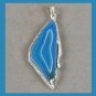 70ct Blue Agate Slice Freeform Silver Plated Pendant