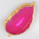 88ct Red Pink Onyx Agate Slice 18K Yellow Gold Wrapped Pendant