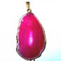 88ct Red Pink Onyx Agate Slice 18K Yellow Gold Wrapped Pendant