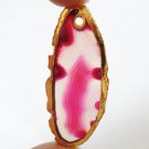 46ct 18k Yellow Gold Wrapped Pink Onyx Agate Slice Oval Gemstone Pendant