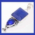 50ctw Natural Blue SAPPHIRE & Blue QUARTZ Pear Square Gemstone Sterling Silver Pendant