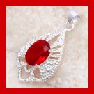 18ct Natural Red GARNET Oval Cut Gemstone 925 Sterling Silver Fancy Shaped Pendant