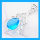 35ct Swiss Blue Topaz Pear Cut Sterling Silver Overlay Fancy Shaped Pendant