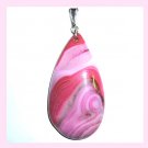 Pink Purple White AGATE Teardrop Shaped Pear Cut Gemstone Sterling Silver Pendant