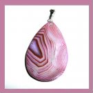 Purple & Pink Striped AGATE Teardrop Shaped Gemstone Sterling Silver Pendant