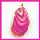 18K Yellow Gold Wrapped 106ct Pink AGATE Slice Freeform Gemstone Pendant