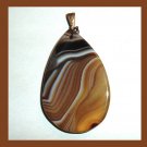 88ct Brown Tan White Crazy Striped Agate Pear Cut Gemstone 10k Yellow Gold Pendant