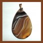 88ct Brown Tan White Crazy Striped Agate Pear Cut Gemstone 10k Yellow Gold Pendant