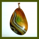 97ct Green & Gold Striped Agate Half Moon Cut Gemstone 10k Yellow Gold Pendant