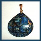 73.5ct Blue JASPER & PYRITE Fancy Cut Gemstone 10k Yellow Gold Pendant