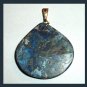 73.5ct Blue JASPER & PYRITE Fancy Cut Gemstone 10k Yellow Gold Pendant