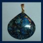 73.5ct Blue JASPER & PYRITE Fancy Cut Gemstone 10k Yellow Gold Pendant