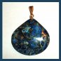 73.5ct Blue JASPER & PYRITE Fancy Cut Gemstone 10k Yellow Gold Pendant