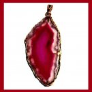 90.5ct 18k Yellow Gold Wrapped Red ONYX Agate Slice Gemstone Pendant