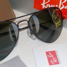 New Ray Ban AVIATOR Sunglasses BLACK FRAME 58mm Medium  RB 3025 L2823 G-15 Glass