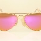 New RAY BAN Aviator Sunglasses Matte Gold Frame RB 3025 112/4T  Cyclamen Mirror