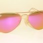 New RAY BAN Aviator Sunglasses Matte Gold Frame RB 3025 112/4T Cyclamen Mirror