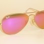 New RAY BAN Aviator Sunglasses Matte Gold Frame RB 3025 112/4T Cyclamen Mirror