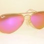 New RAY BAN Aviator Sunglasses Matte Gold Frame RB 3025 112/4T Cyclamen Mirror