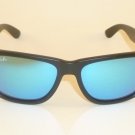 New RAY BAN Justin Sunglasses Matte Black Rubber RB 4165 622/55 Blue Mirror 51mm