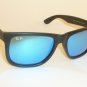 New RAY BAN Justin Sunglasses Matte Black Rubber RB 4165 622/55 Blue Mirror 51mm