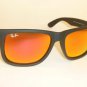 New RAY BAN Justin Sunglasse Matte Black Rubber RB 4165 622/6Q Red Mirror 51mm