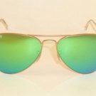 New RAY BAN Aviator Matte Gold Frame RB 3025 112/P9  Polarized Green Mirror 58mm