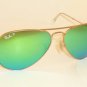 New RAY BAN Aviator Matte Gold Frame RB 3025 112/P9 Polarized Green Mirror 58mm
