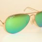 New RAY BAN Aviator Matte Gold Frame RB 3025 112/P9 Polarized Green Mirror 58mm